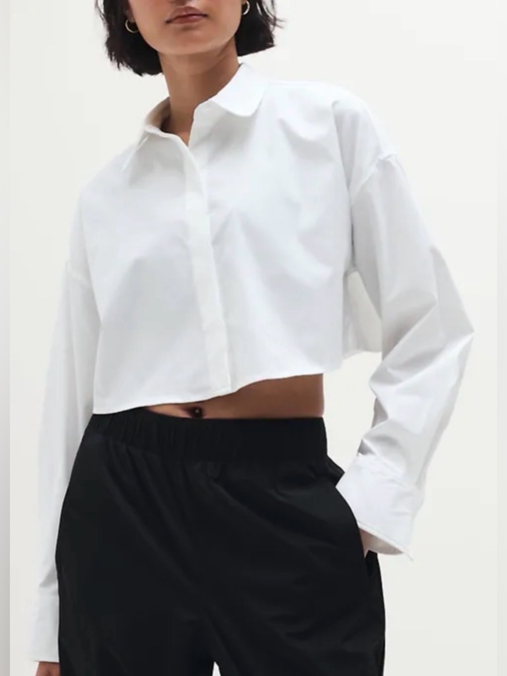 Athleta Midday Cropped Poplin Shirt NWT Size L Bright White UPF 40+  NWT